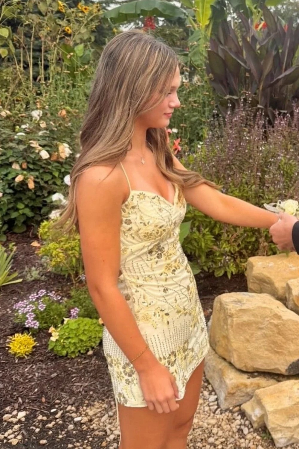 Stunning Beaded Sheath Homecoming Dress with Spaghetti Straps and Floral Embellishment