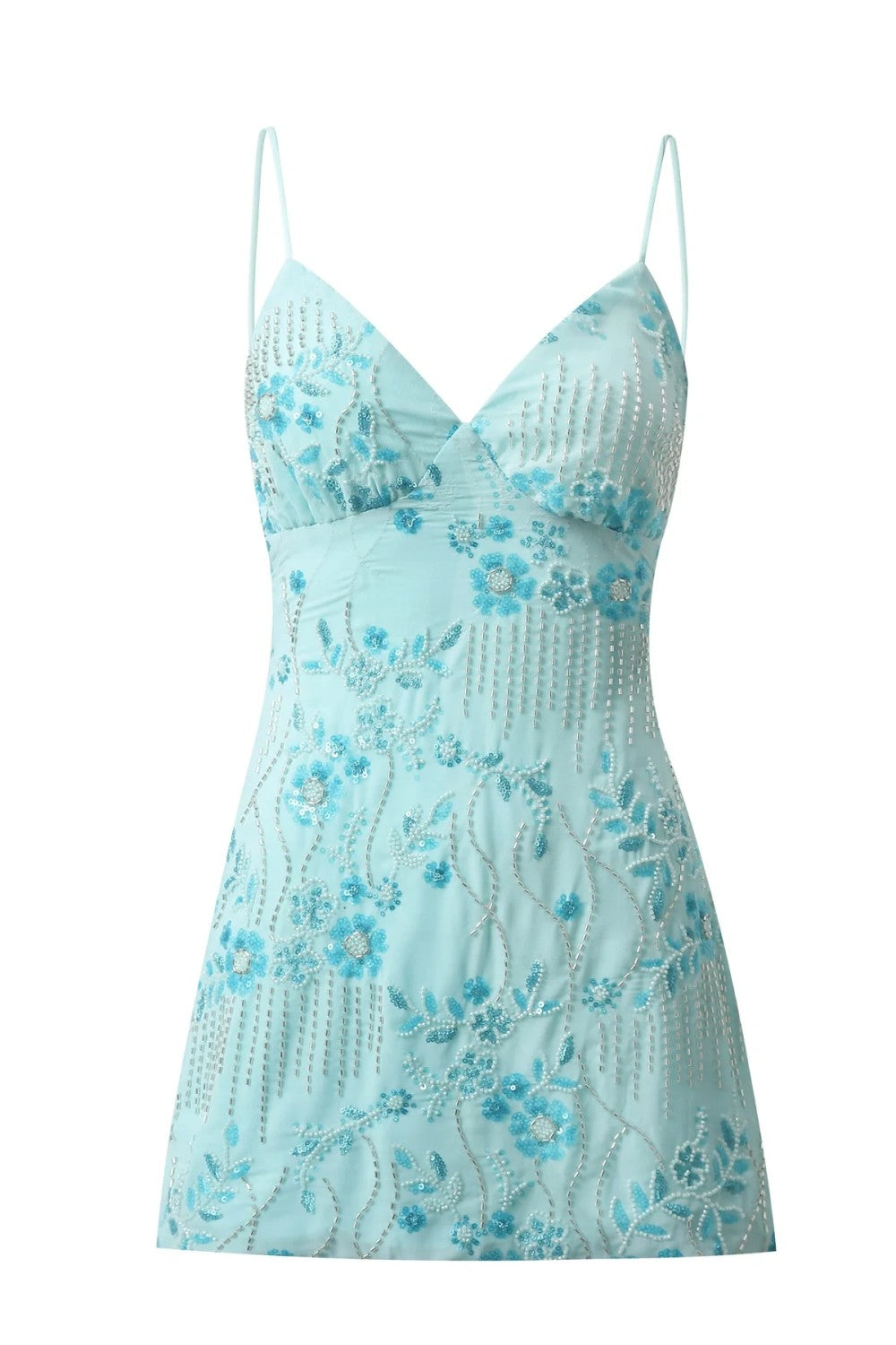 Stunning Beaded Sheath Homecoming Dress with Spaghetti Straps and Floral Embellishment