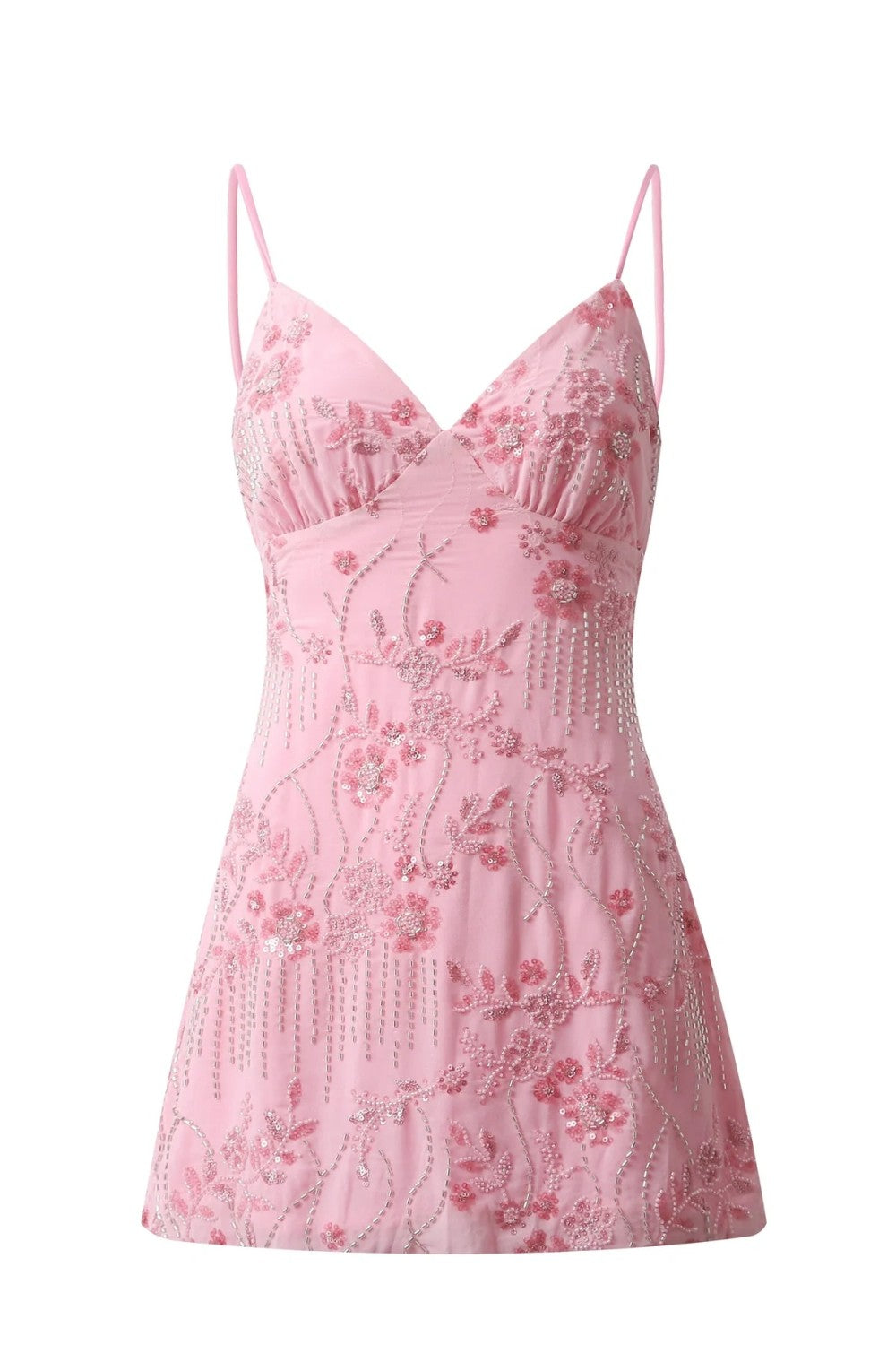 Stunning Beaded Sheath Homecoming Dress with Spaghetti Straps and Floral Embellishment