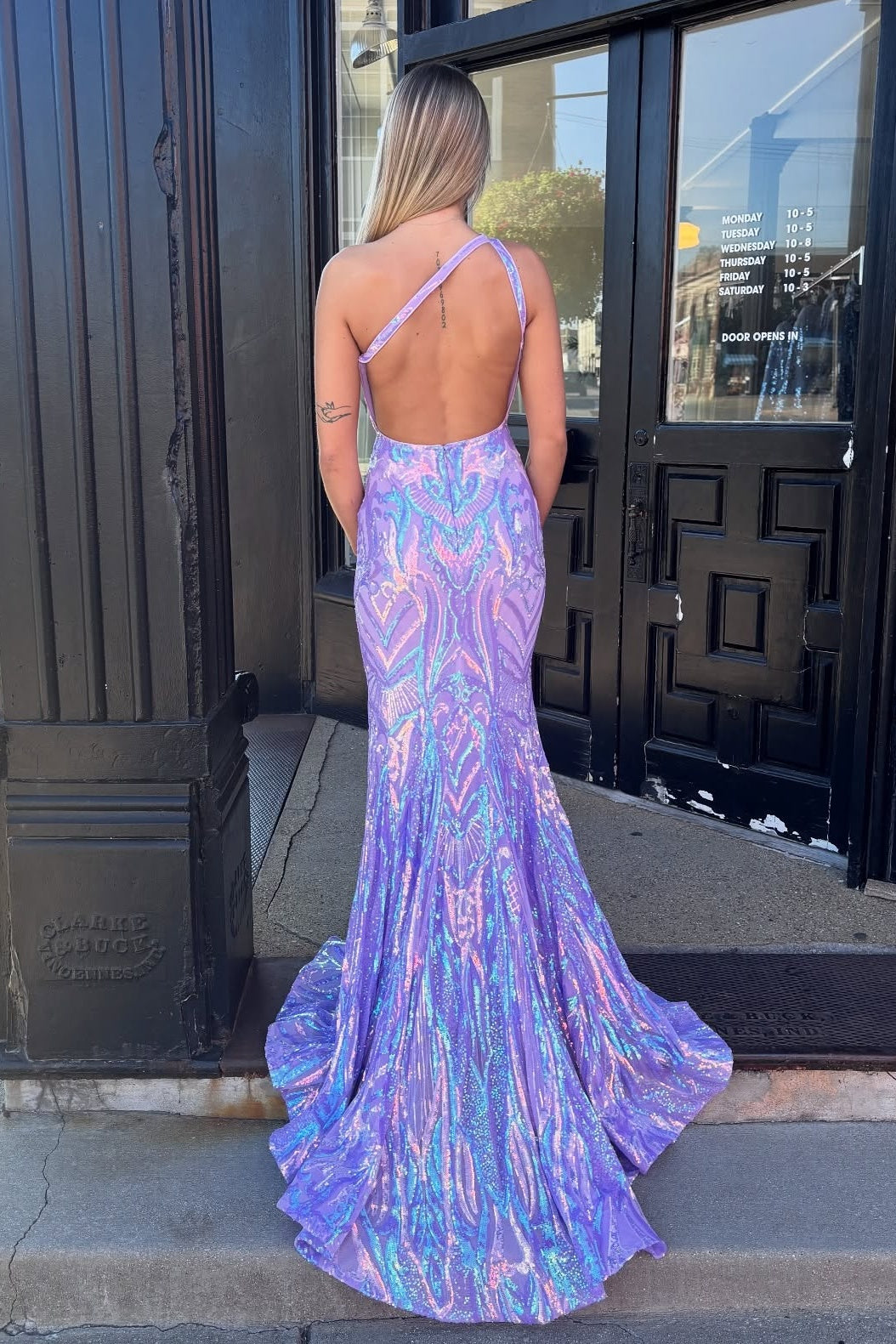 Stunning Mermaid One Shoulder Purple Sequins Long Party Dress with Keyhole