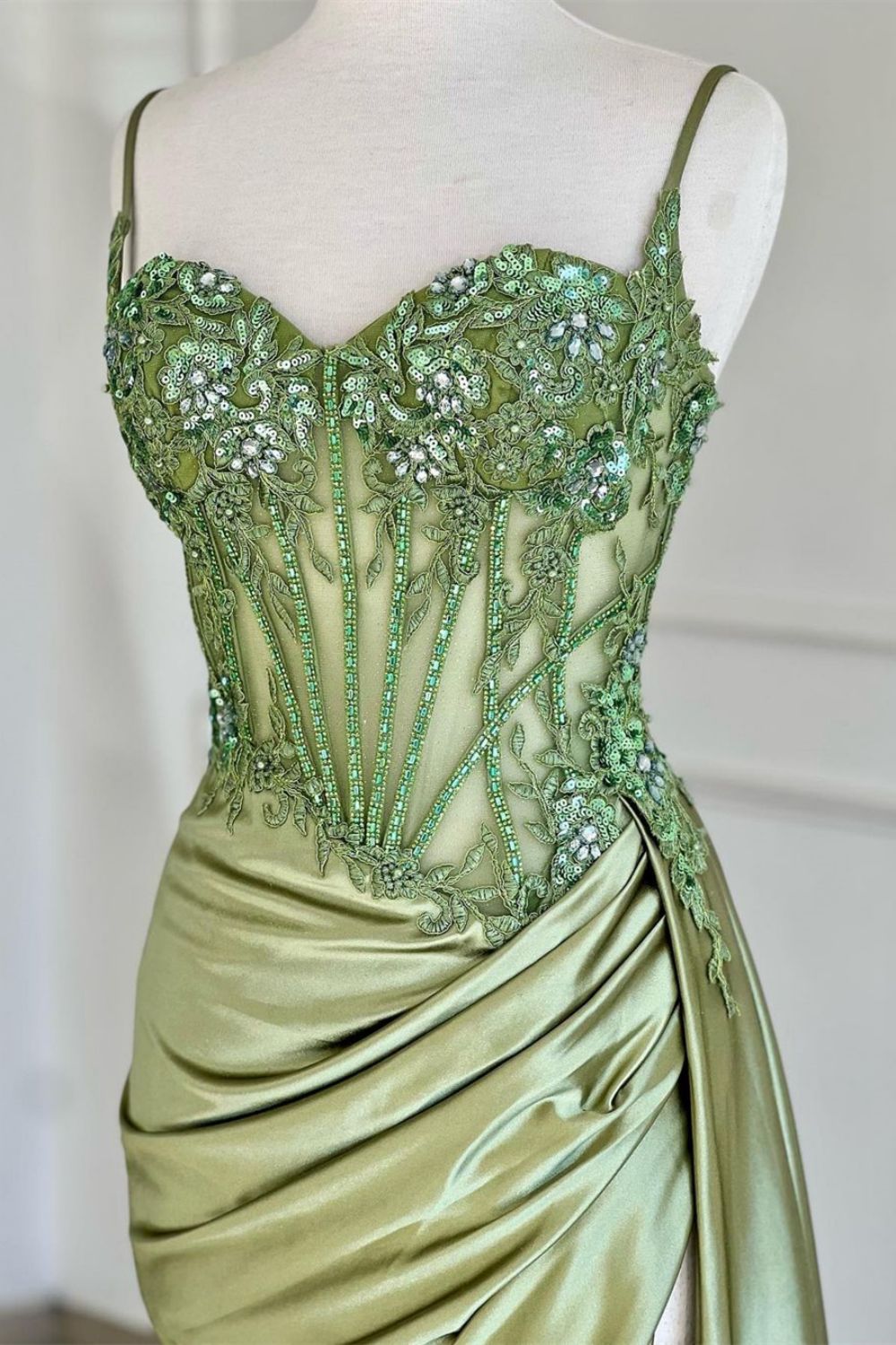 Gorgeous Mermaid Spaghetti Straps Silver Glitter Prom Dress with Split Slit