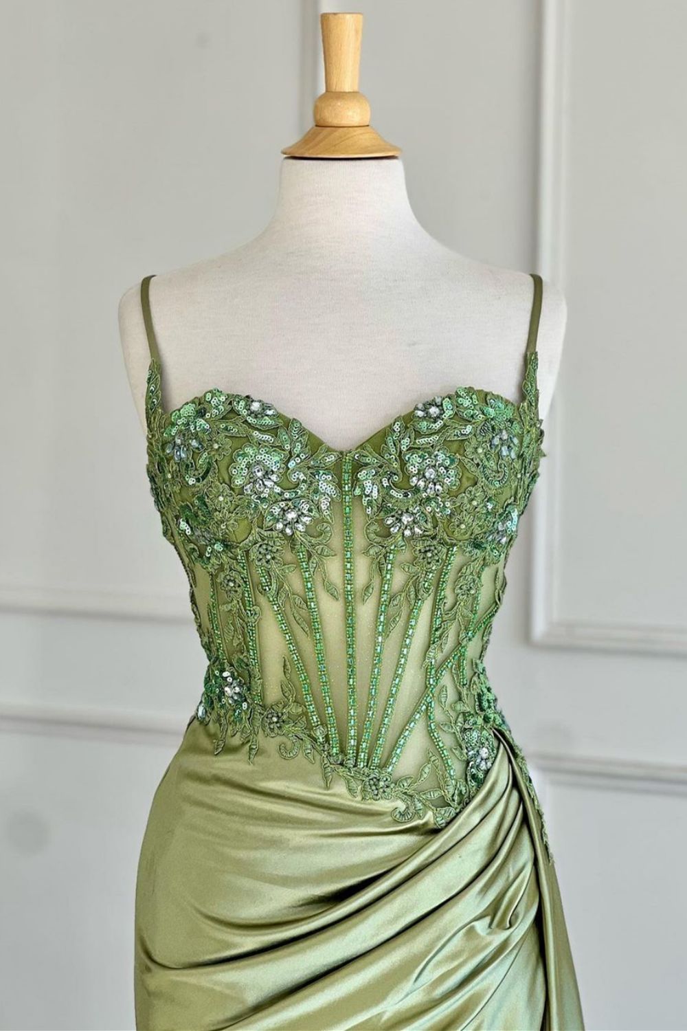 Gorgeous Mermaid Spaghetti Straps Silver Glitter Prom Dress with Split Slit