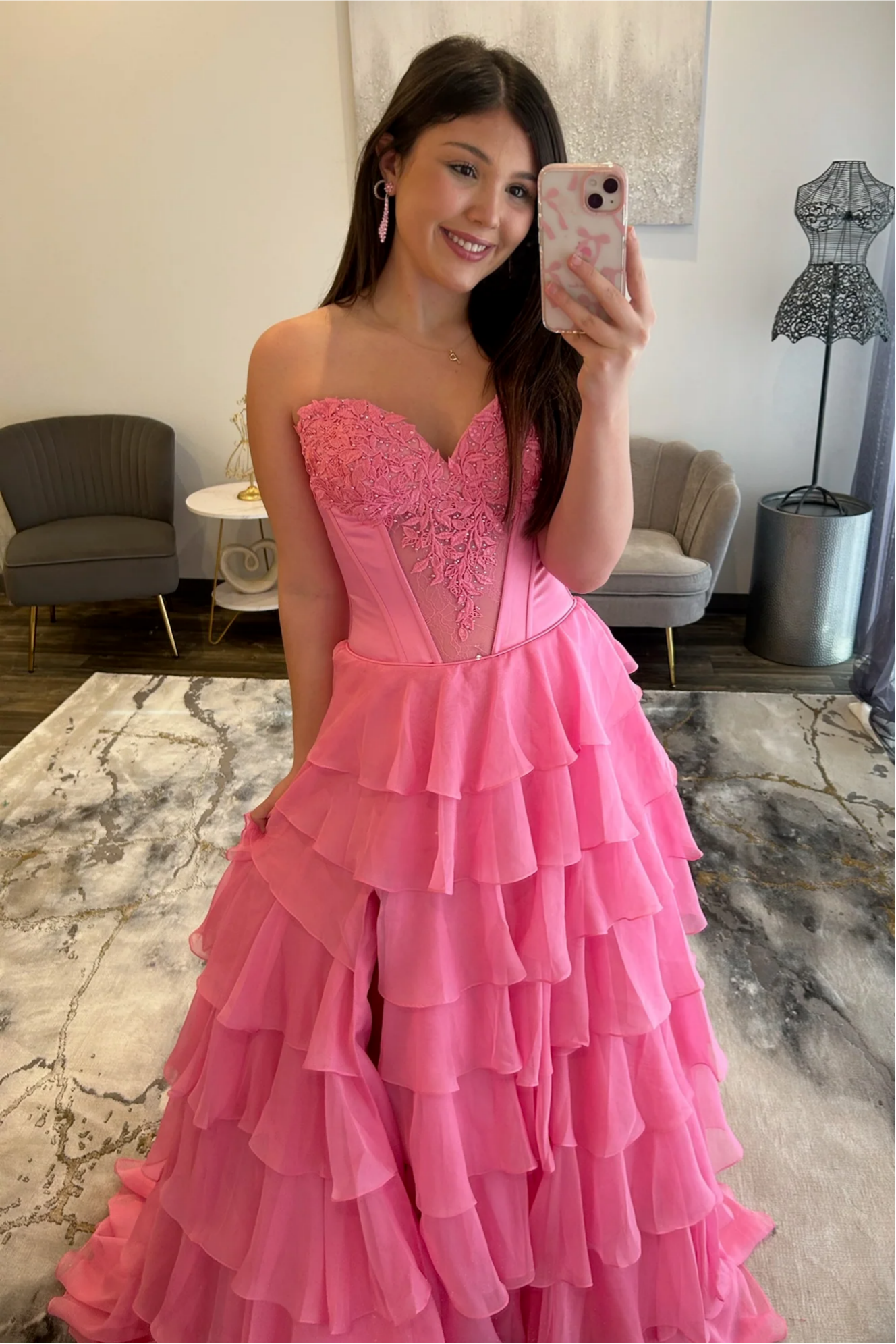 Stunning Red A-Line Sweetheart Long Tiered Chiffon Prom Dress with Slit