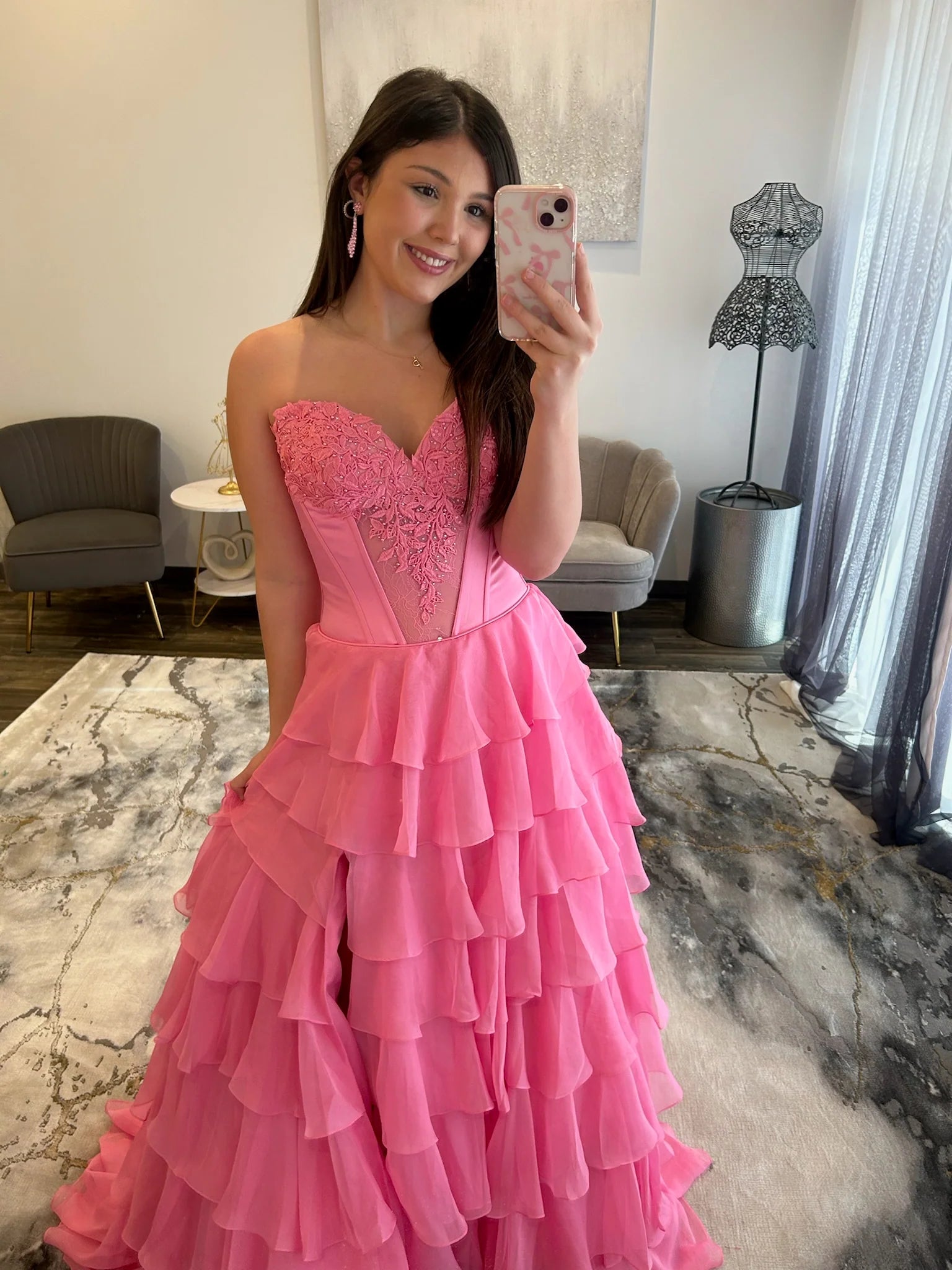 Stunning Red A-Line Sweetheart Long Tiered Chiffon Prom Dress with Slit