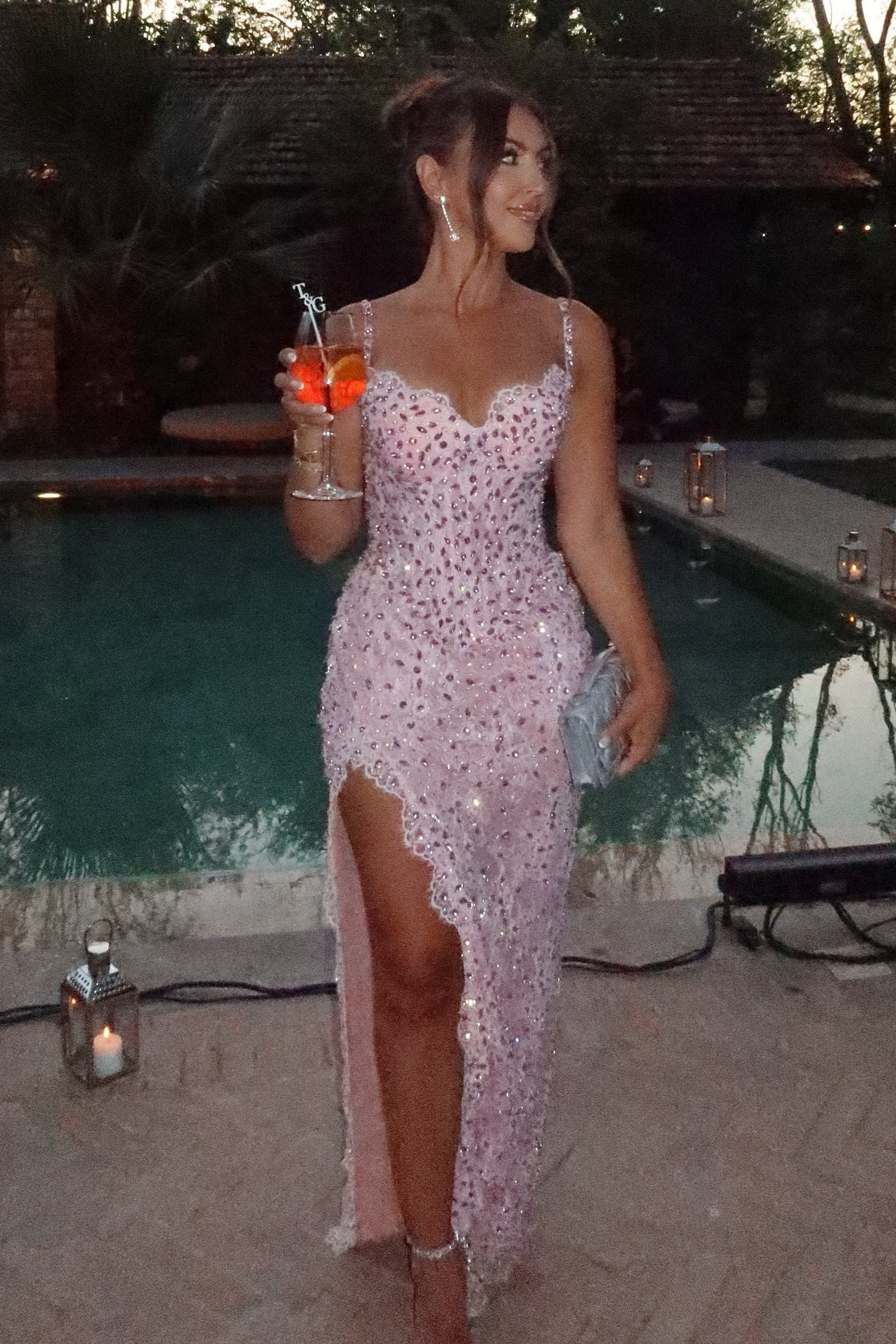 Stunning Sheath Spaghetti Straps Pink Long Party Dress with Lace Beading