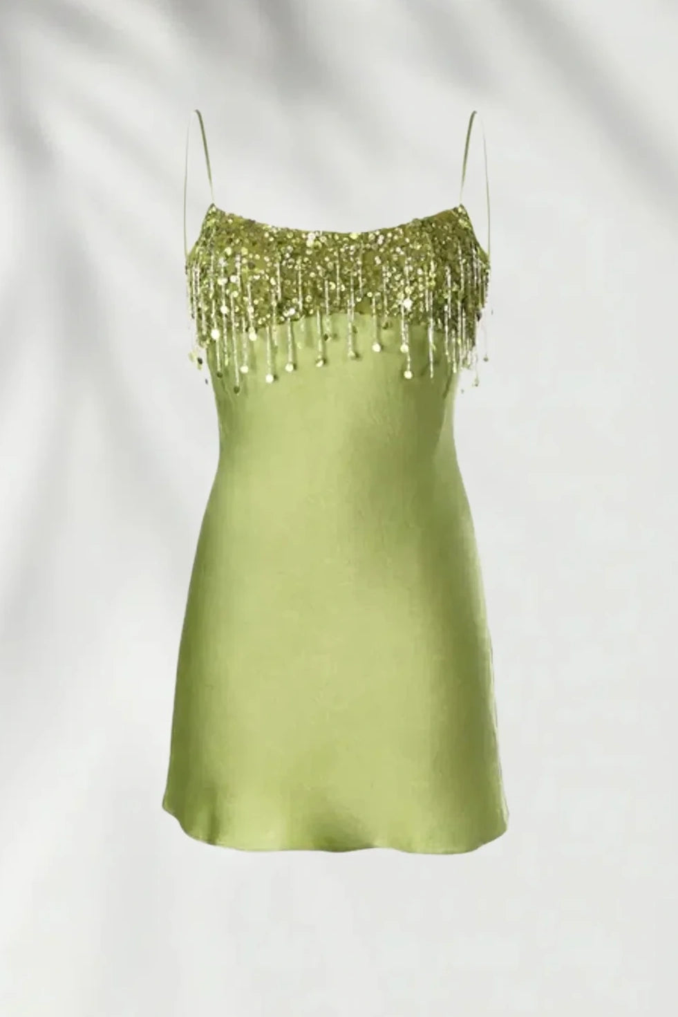Stunning A Line Spaghetti Straps Green Satin Short Homecoming Dress with Taasels