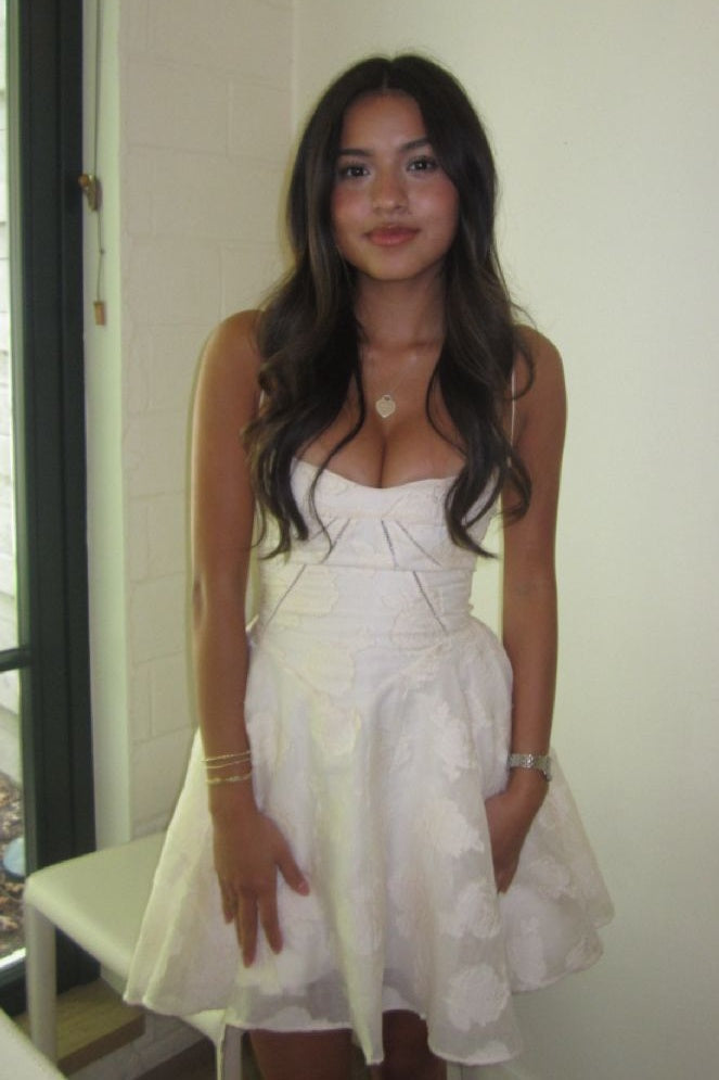 Stylish A Line Spaghetti Straps White Printed Short Homecoming Dress