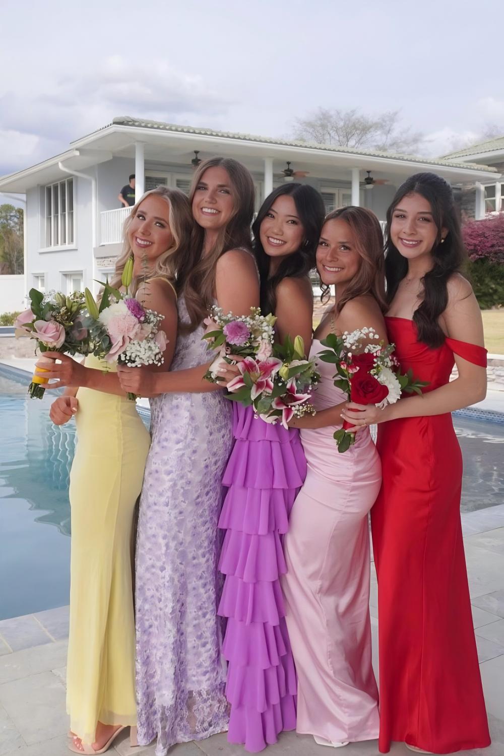 Stylish A Line Strapless Purple Long Prom Dress with Ruffles Split Front