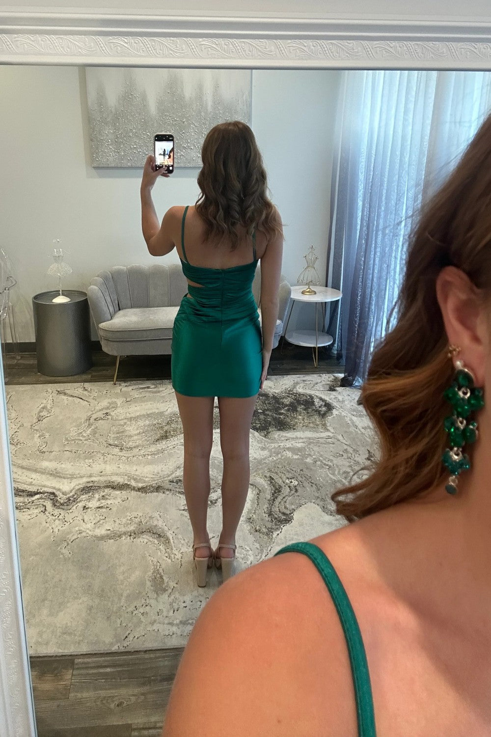 Stylish Cutout Bodycon Spaghetti Straps Homecoming Dress with Ruched Detail