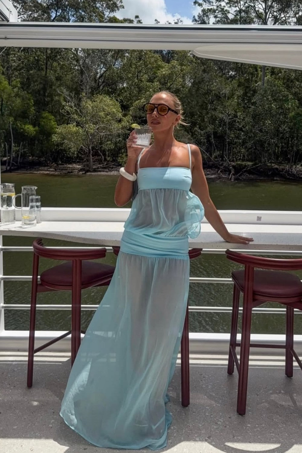 Stylish Mint Green Sheer Spaghetti Straps Chiffon Long Prom Dress