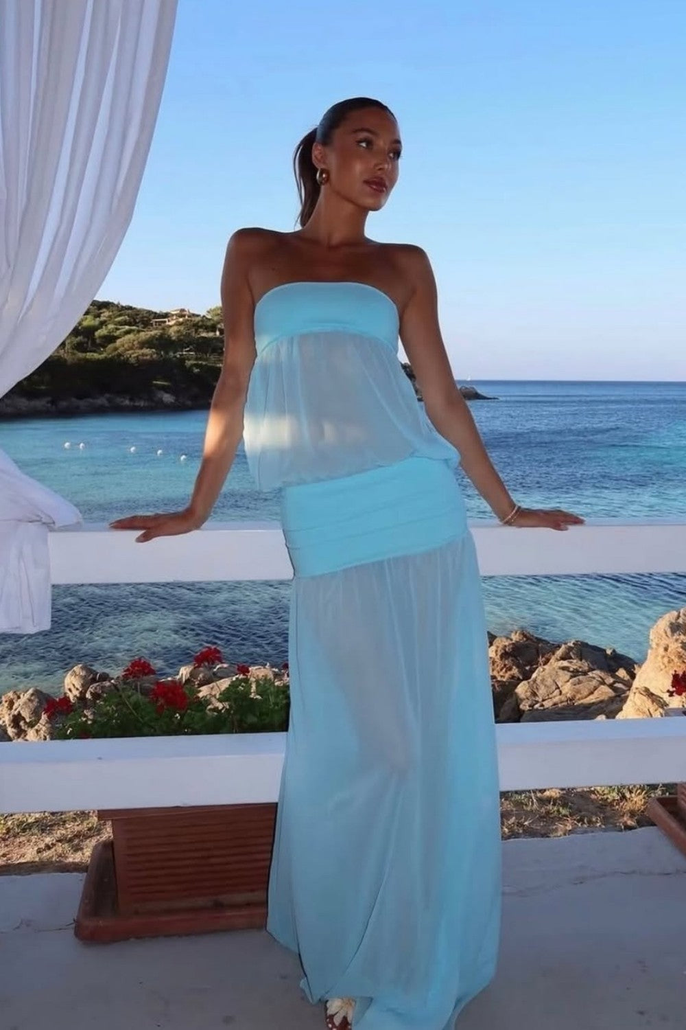 Stylish Mint Green Sheer Spaghetti Straps Chiffon Long Prom Dress