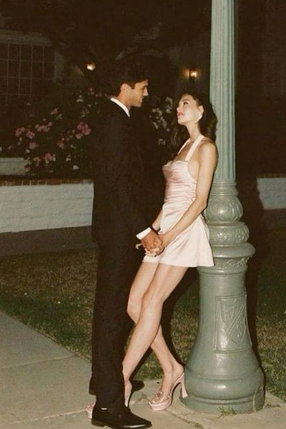 Stylish A Line Halter Neck Light Pink Short Homecoming Dress with Ruched Pearls