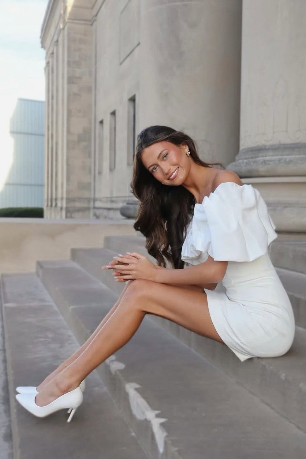 Stylish White Off-Shoulder Fitted Homecoming Dress with Statement Puff Sleeves