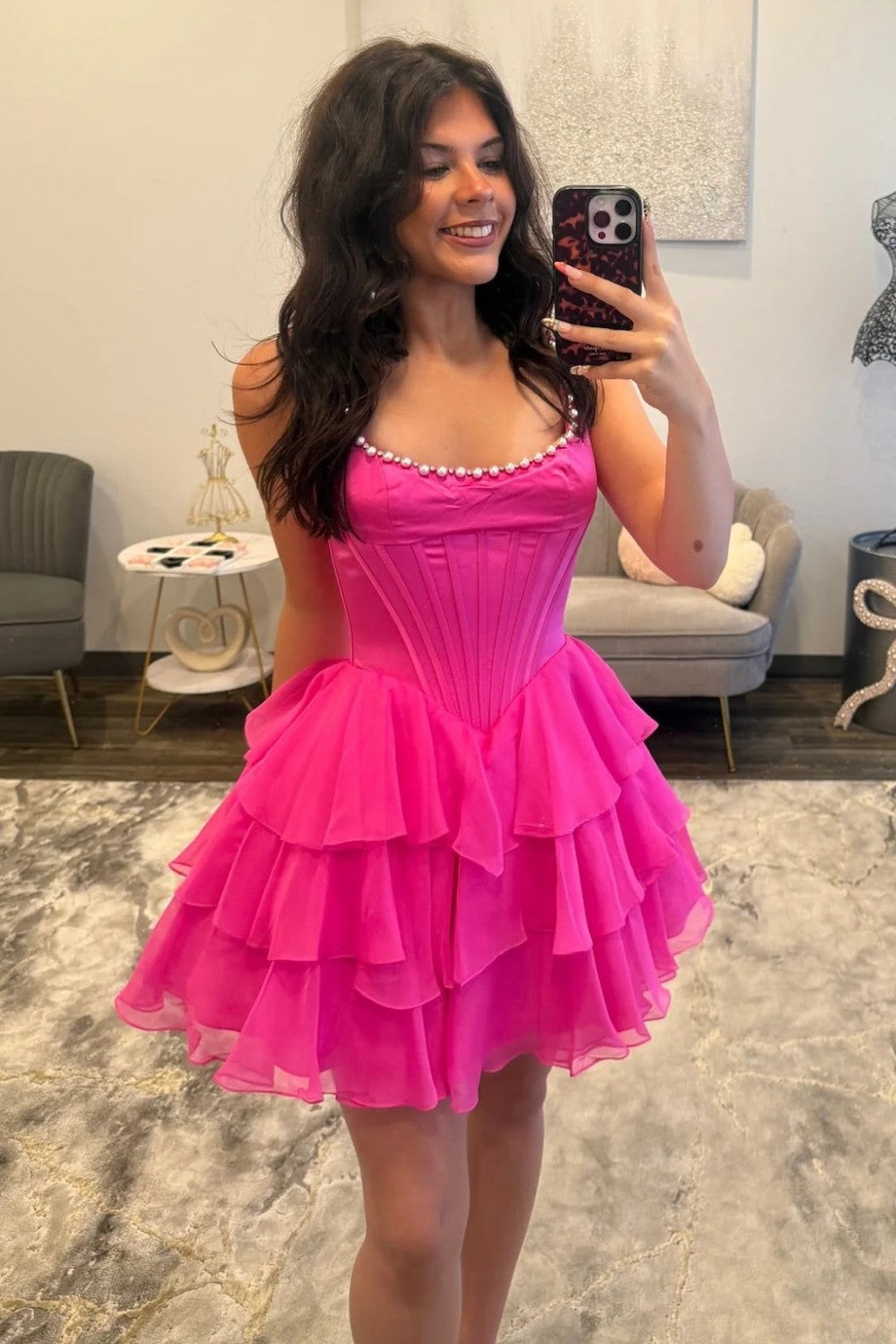 Sweet Square Neck Homecoming Dress with Structured Corset and Tiered Tulle Layers