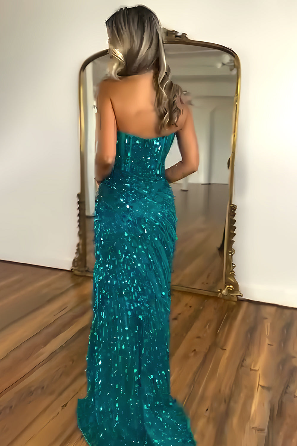 Sweetheart Mermaid Sequins Prom Dress with High Slit Skirt