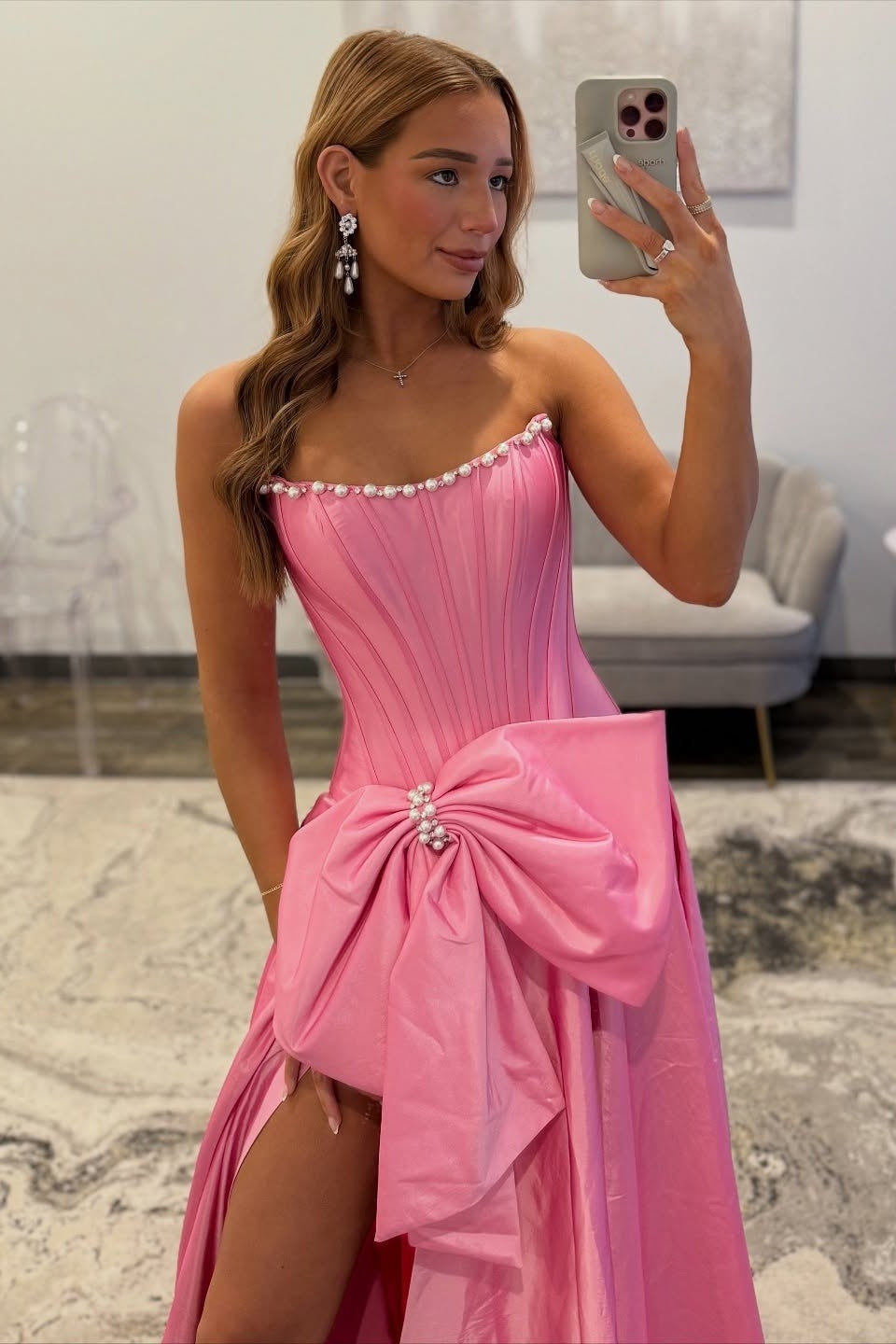 Sweety A Line Strapless Black Long Prom Dress with Bowknot Pearls