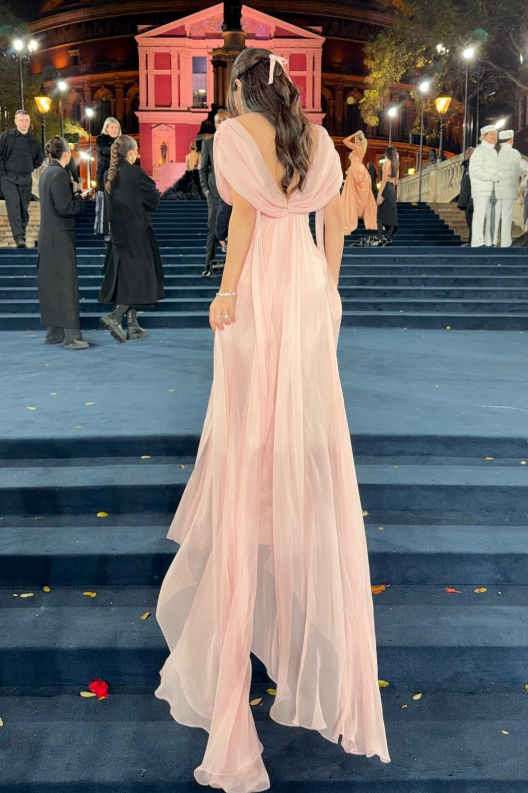 Sweety A Line V Neck Pink Long Prom Dress with Ruffles