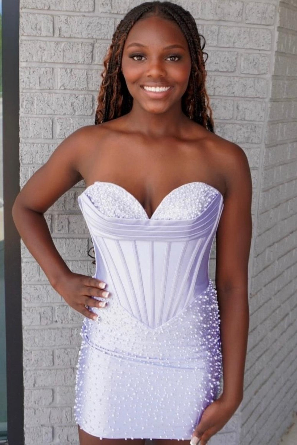 Trendy Glitter Sweetheart Corset Mini Tight Homecoming Dress with Pearls