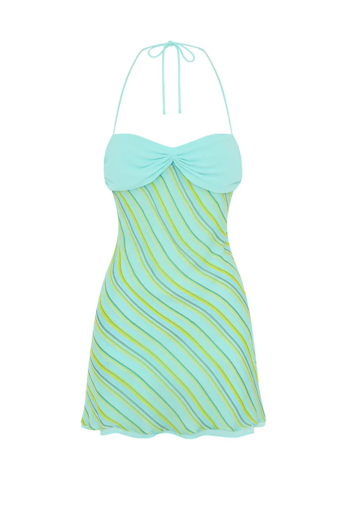 Trendy A Line Halter Neck Mint Green Short Homecoming Dress with Ruffles
