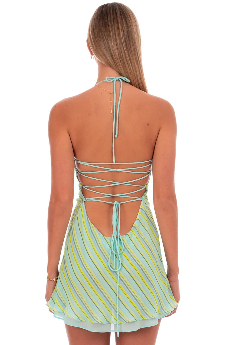 Trendy A Line Halter Neck Mint Green Short Homecoming Dress with Ruffles