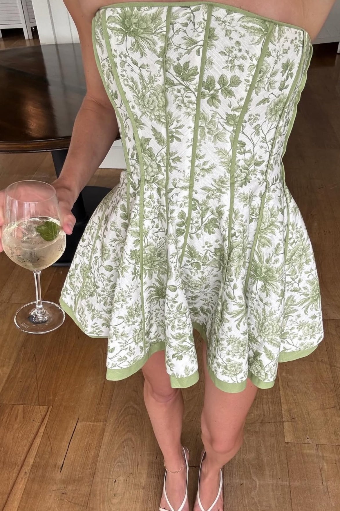 Trendy A Line Strapless Green Printed Corset Homecoming Dress with Bowknot