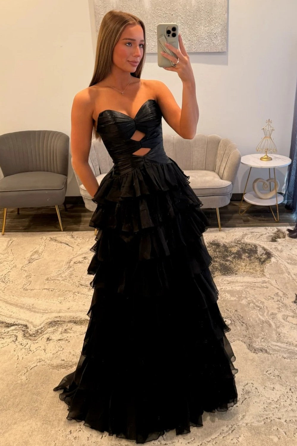 Trendy A Line Sweetheart Hot Pink Long Prom Dress with Ruffles Keyhole