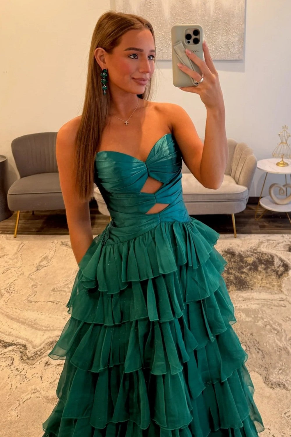 Trendy A Line Sweetheart Hot Pink Long Prom Dress with Ruffles Keyhole