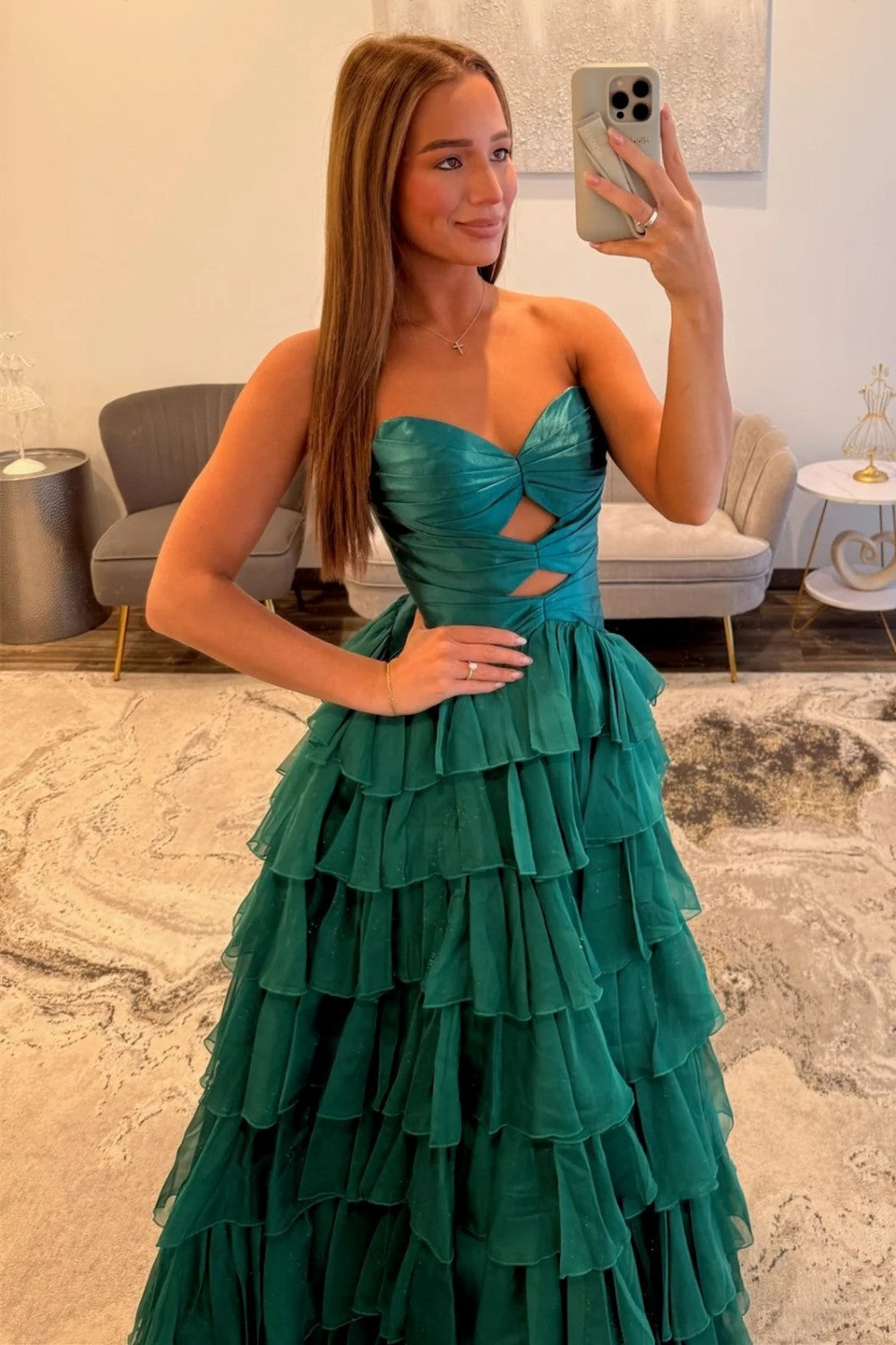 Trendy A Line Sweetheart Hot Pink Long Prom Dress with Ruffles Keyhole