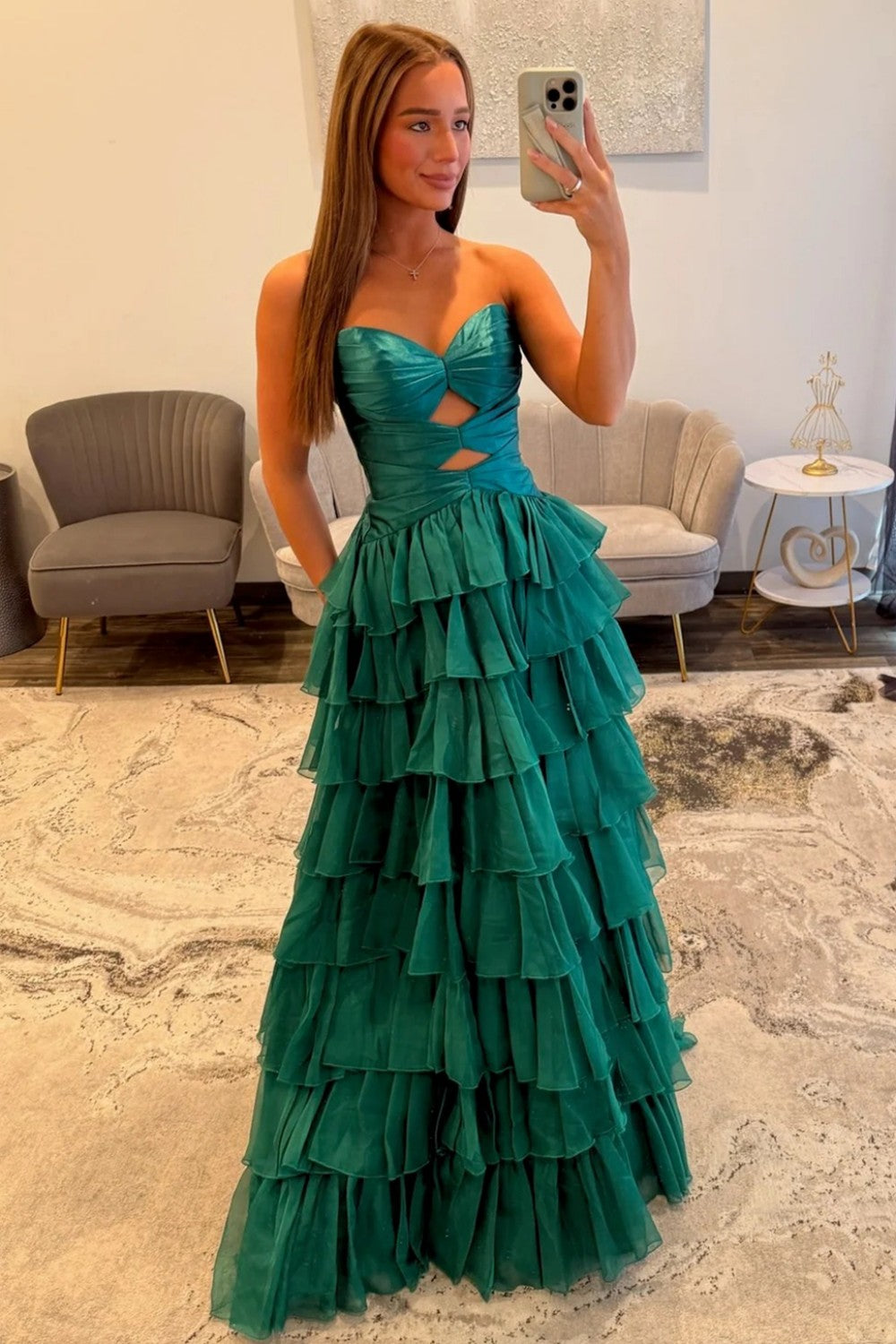 Trendy A Line Sweetheart Hot Pink Long Prom Dress with Ruffles Keyhole