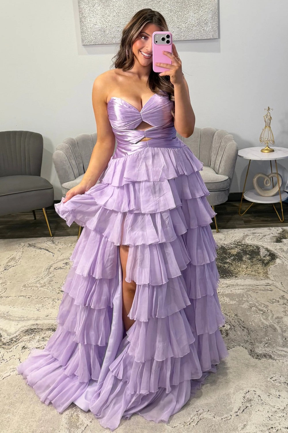 Trendy A Line Sweetheart Hot Pink Long Prom Dress with Ruffles Keyhole