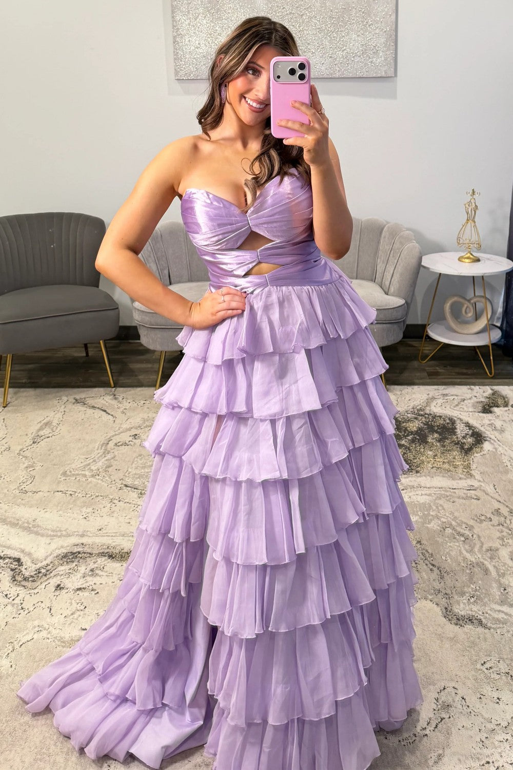 Trendy A Line Sweetheart Hot Pink Long Prom Dress with Ruffles Keyhole