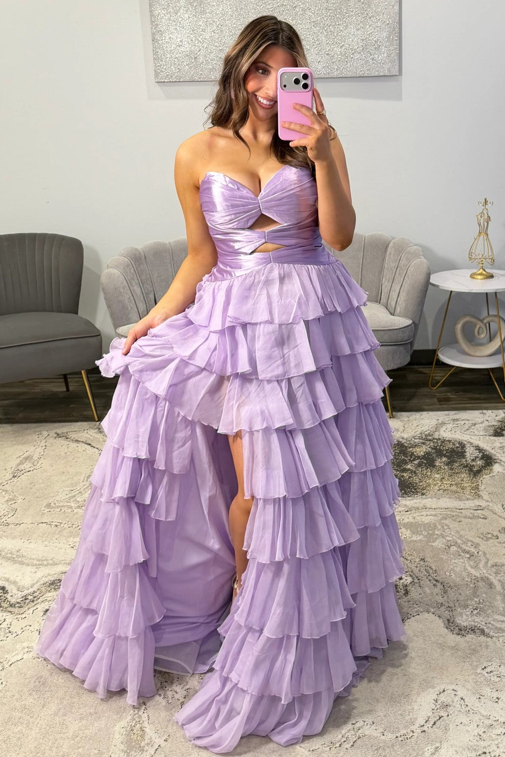 Trendy A Line Sweetheart Hot Pink Long Prom Dress with Ruffles Keyhole