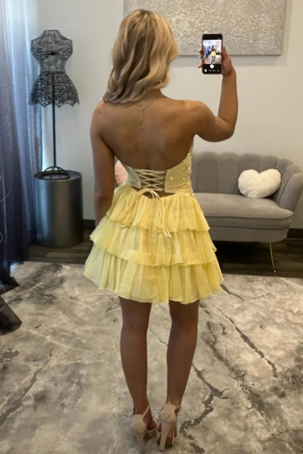 Trendy Homecoming Dress with Beaded Bodice and Layered Ruffle Skirt