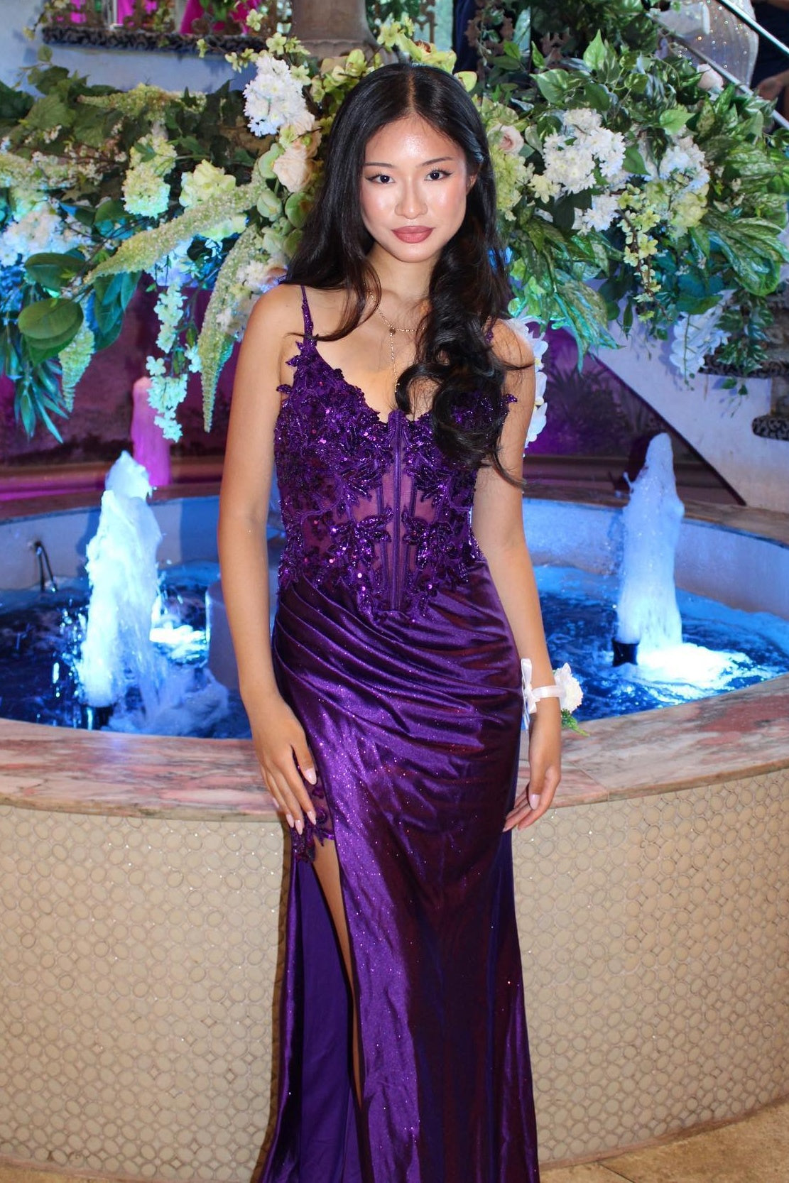 Trendy Mermaid Spaghetti Straps Purple Corset Prom Dress with Appliques