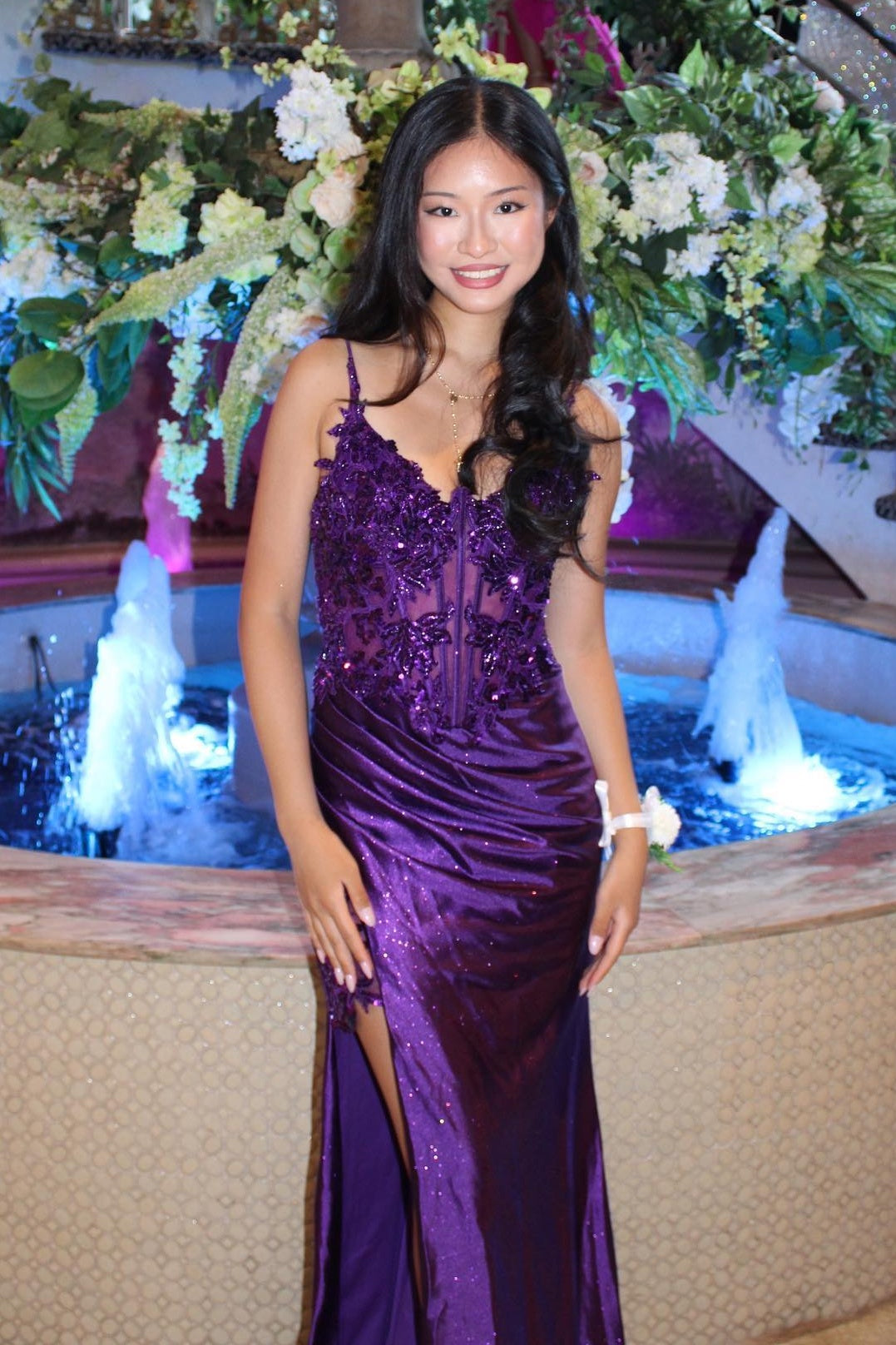 Trendy Mermaid Spaghetti Straps Purple Corset Prom Dress with Appliques