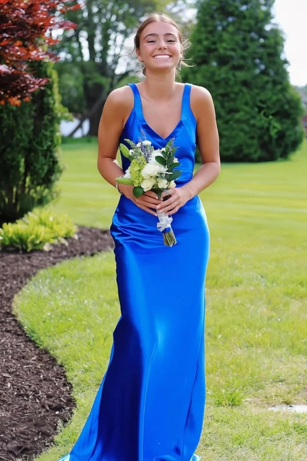 Trendy Mermaid V Neck Yellow Long Prom Dress with Criss Cross Back