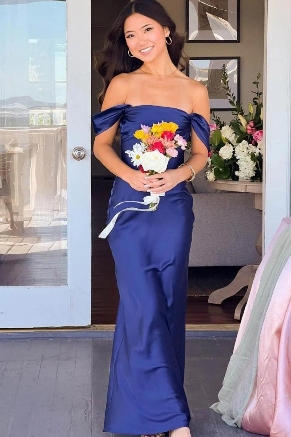 Trendy Sheath Off the Shoulder Lilac Prom Dress with Ruched