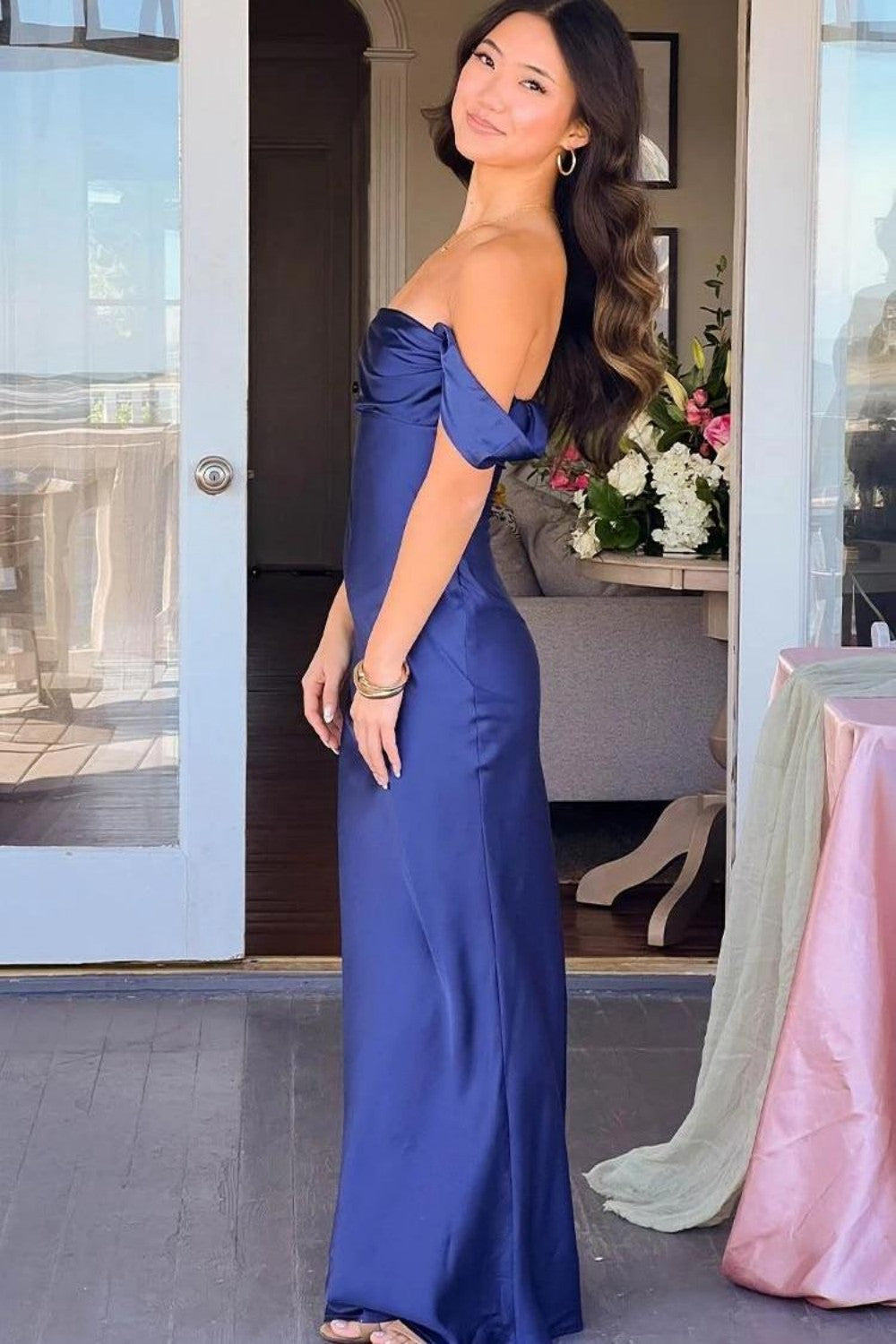 Trendy Sheath Off the Shoulder Lilac Prom Dress with Ruched