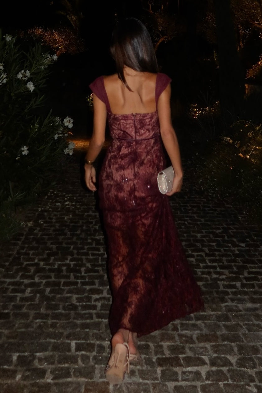 Trendy Mermaid Sweetheart Burgundy Long Party Dress with Lace