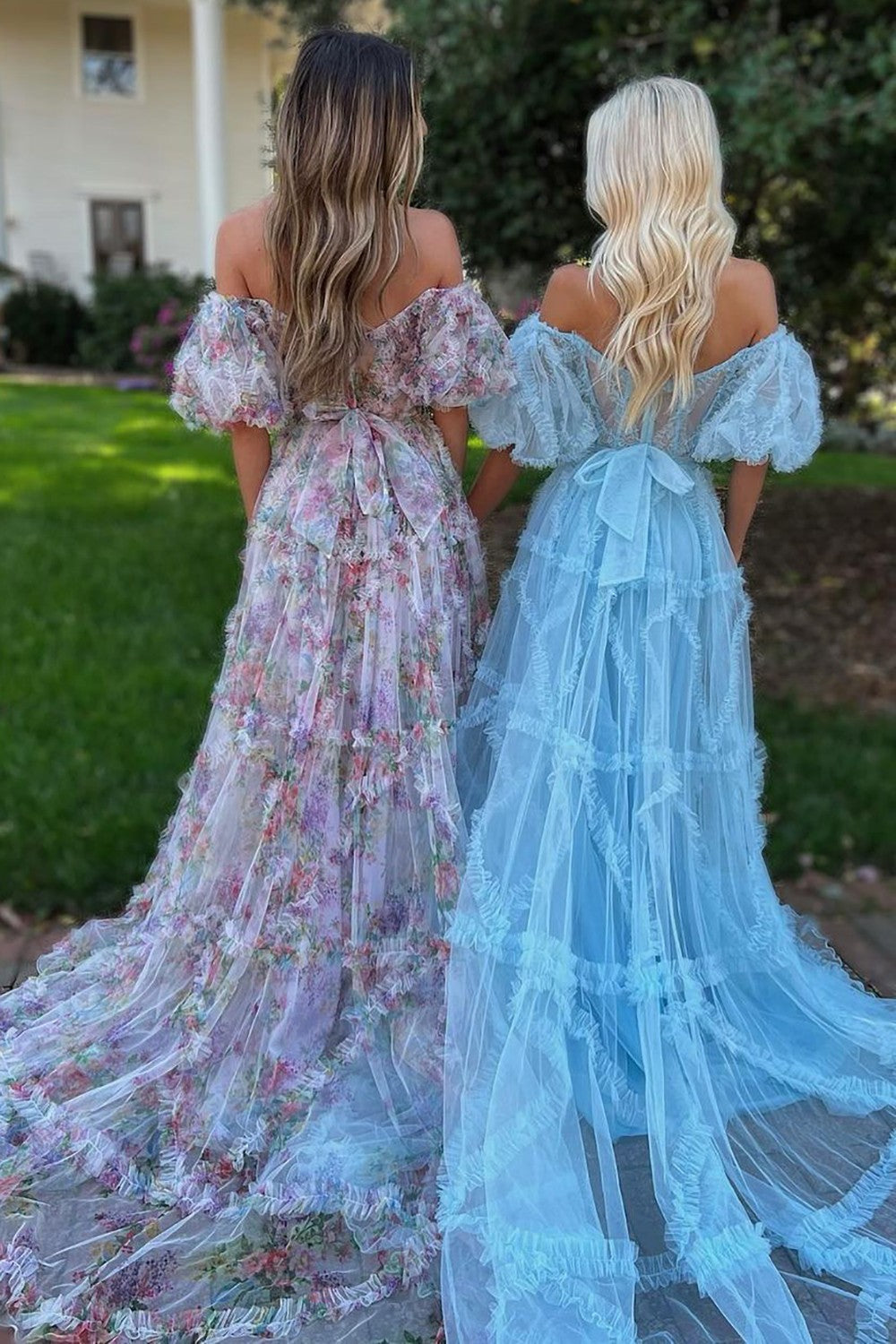 Whimsical Floral Tulle Off-The-Shoulder Dress with Belt for Formal Events