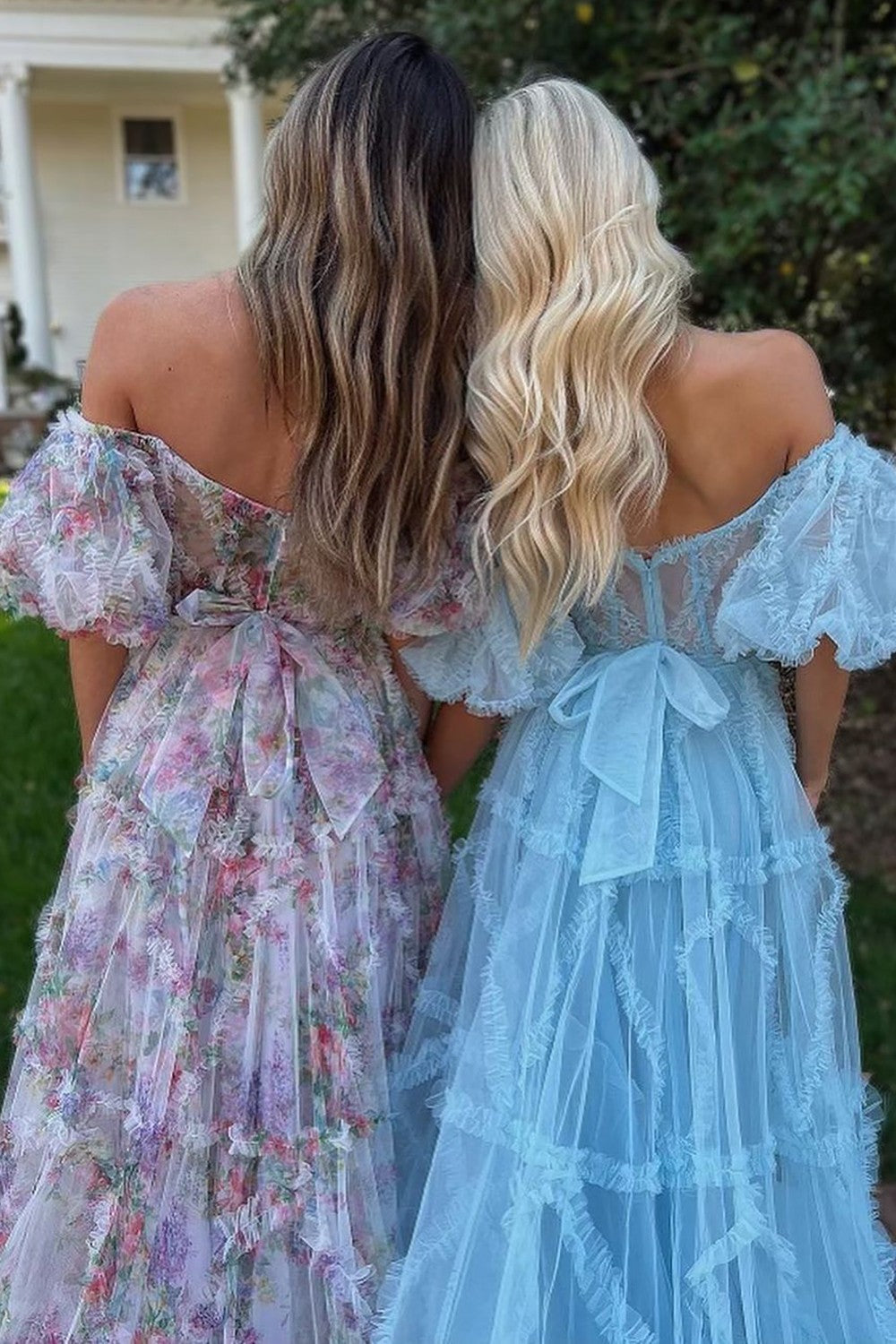 Whimsical Floral Tulle Off-The-Shoulder Dress with Belt for Formal Events