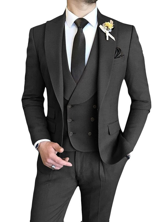 Men's Tailored Fit Single Breasted One-button 3 Pieces Wedding Suits Black