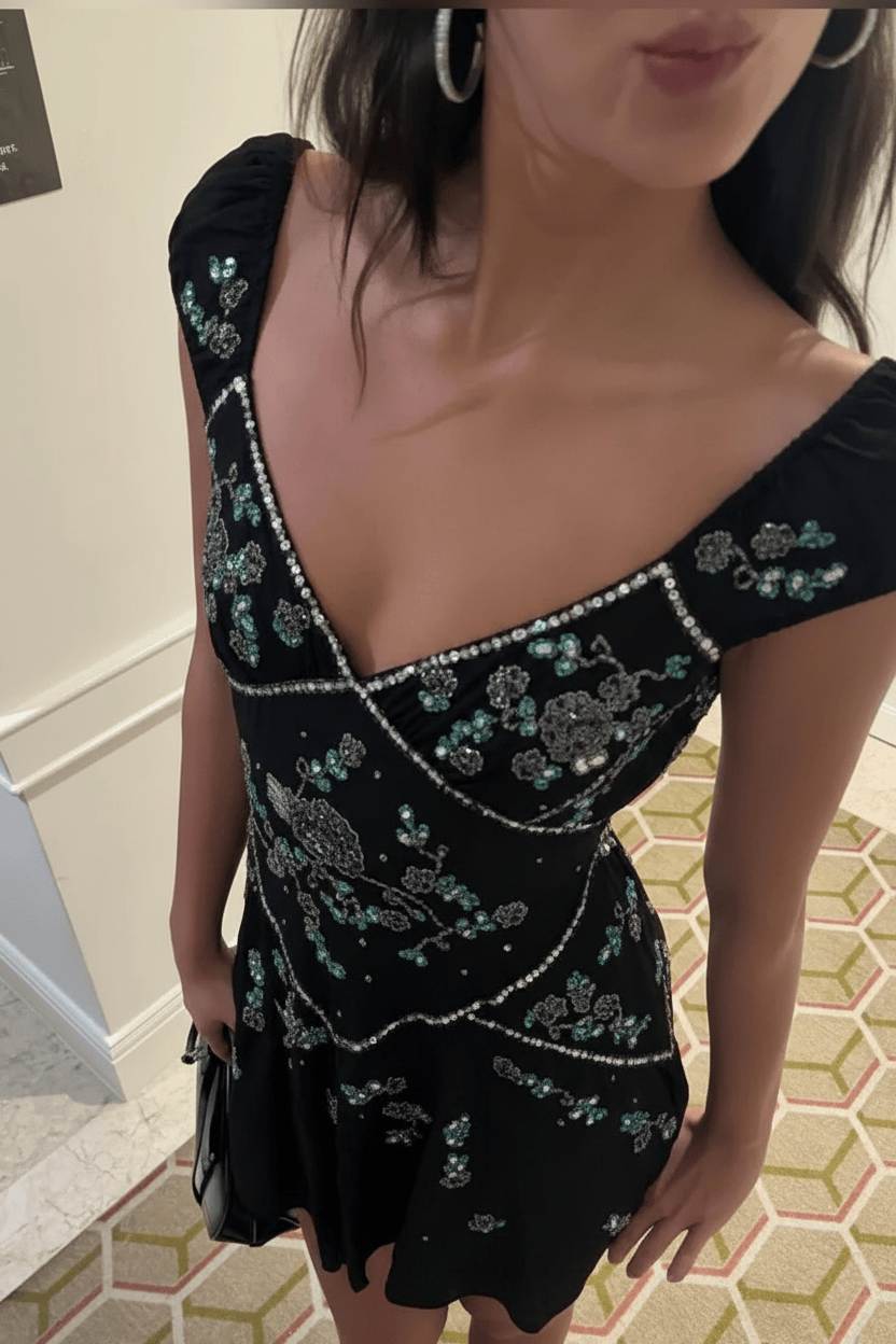Elegant A Line V Neck Grey Short Homecoming Dress with Embroidery