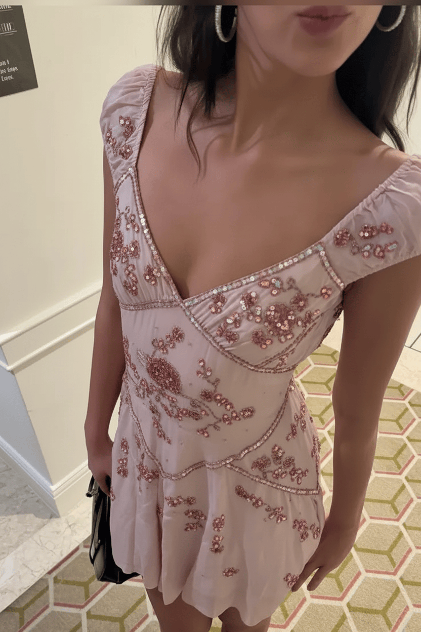 Elegant A Line V Neck Grey Short Homecoming Dress with Embroidery