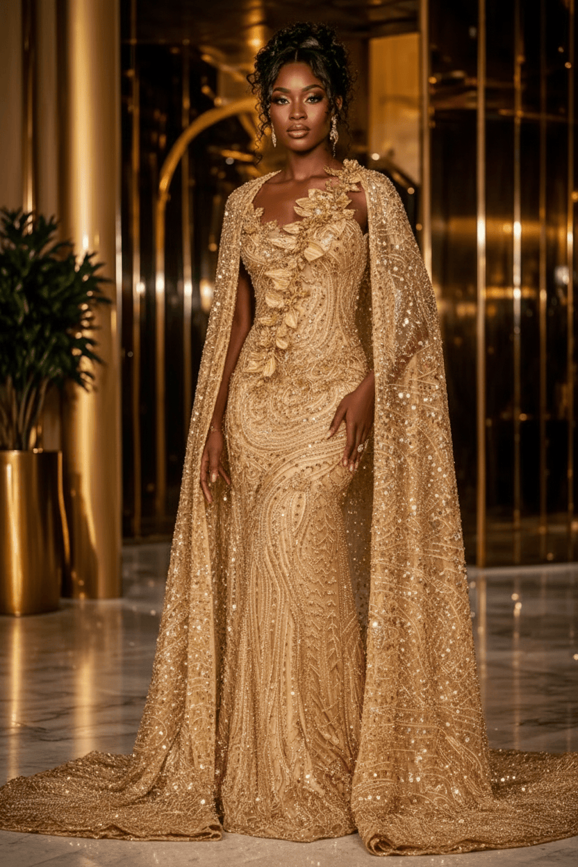 Flame Ember Off Shoulder Sequin Beaded Mermaid Prom Dress with 3D Floral Details