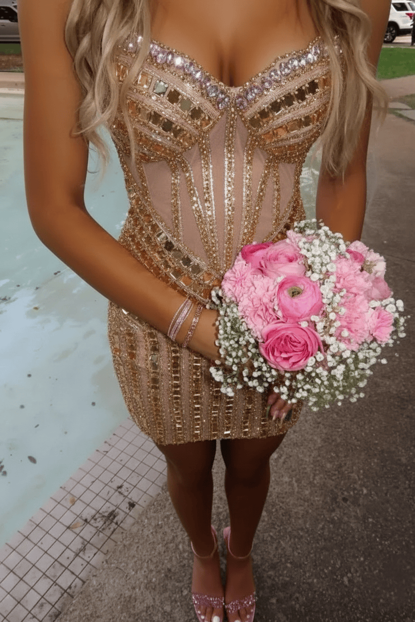 Luxurious Sheath Sweetheart Pink Corset Homecoming Dress with Beading