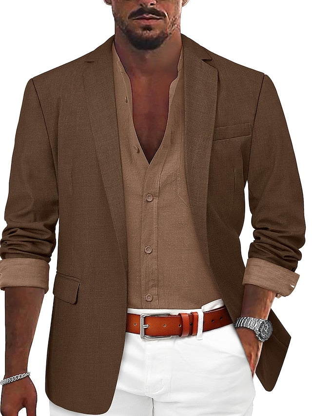 Men's Tailored Fit Single Breasted One-button Casual Jacket Brown