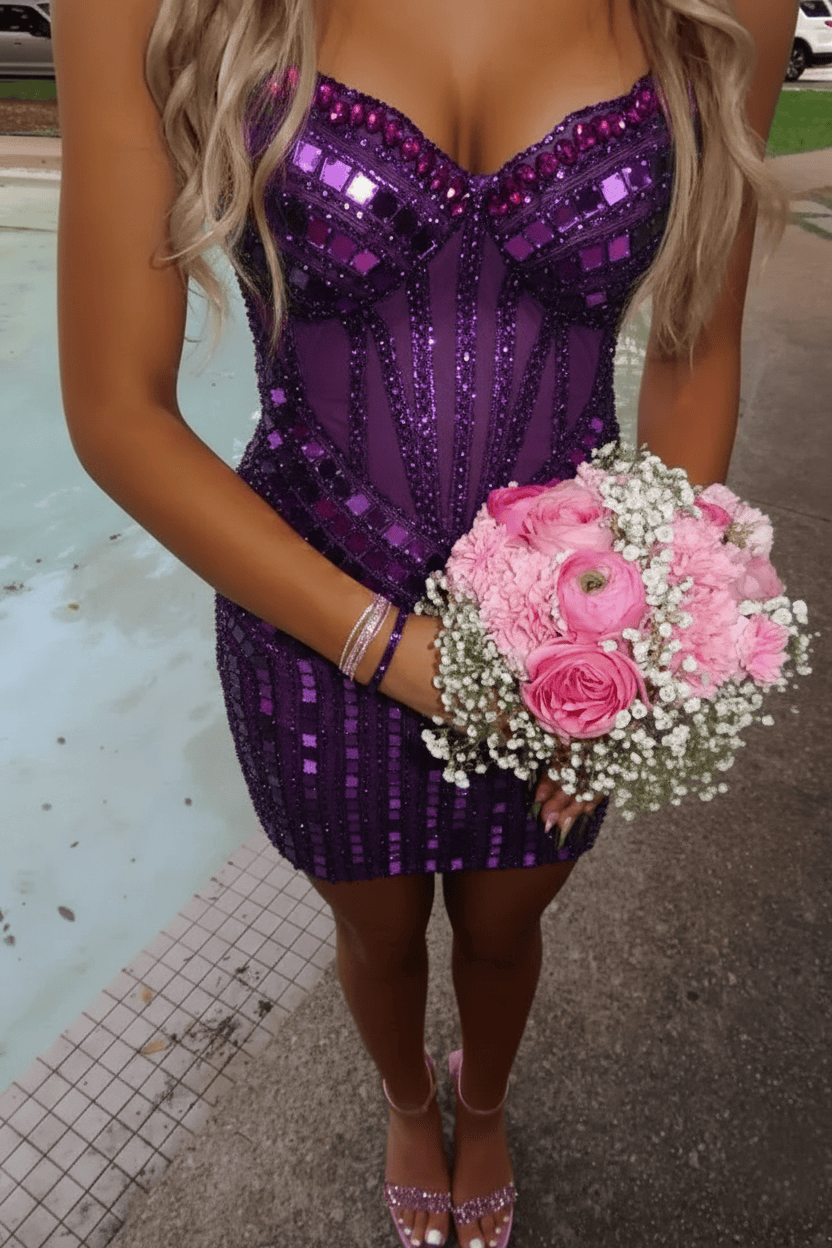 Luxurious Sheath Sweetheart Pink Corset Homecoming Dress with Beading