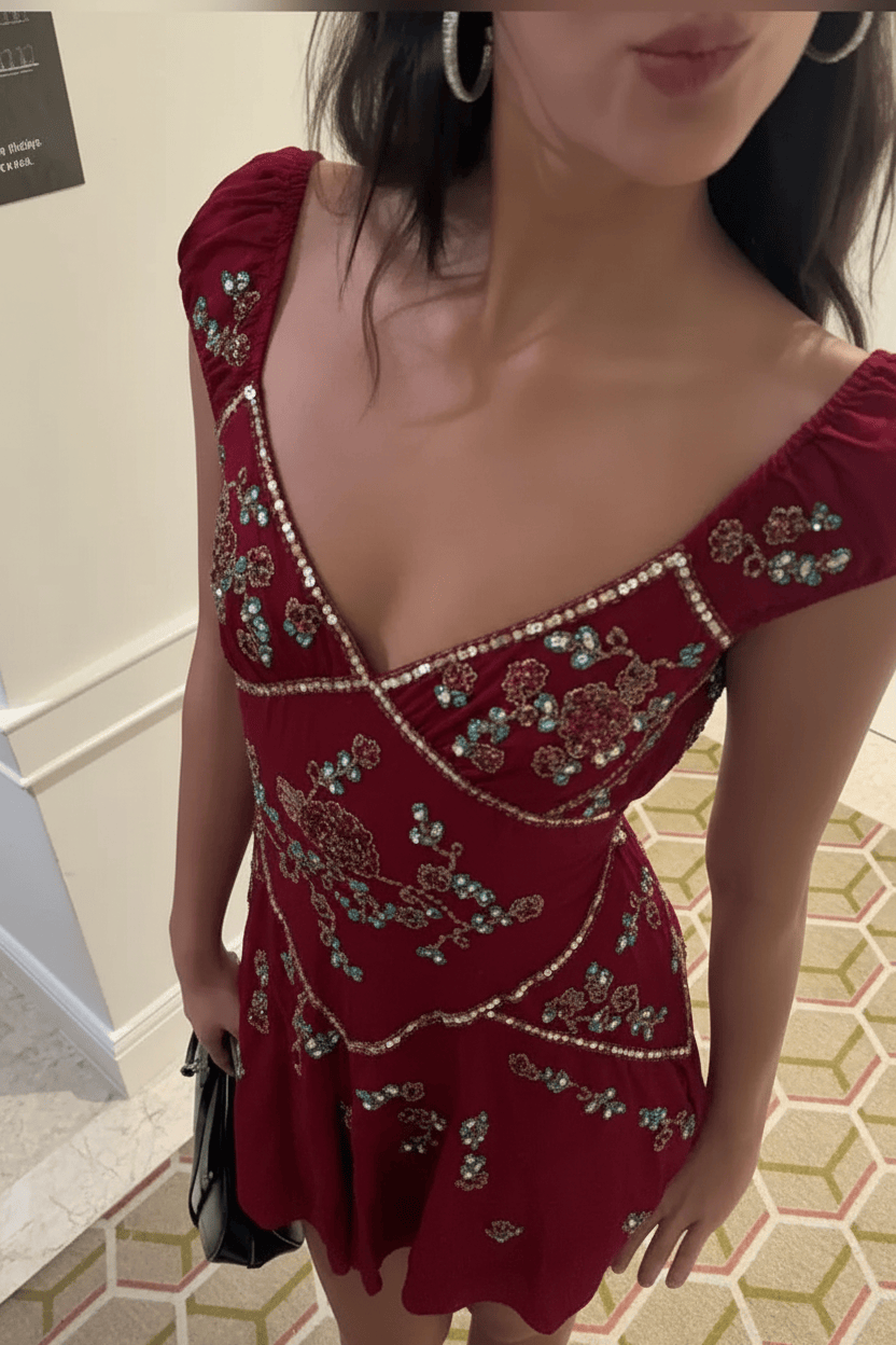 Elegant A Line V Neck Grey Short Homecoming Dress with Embroidery