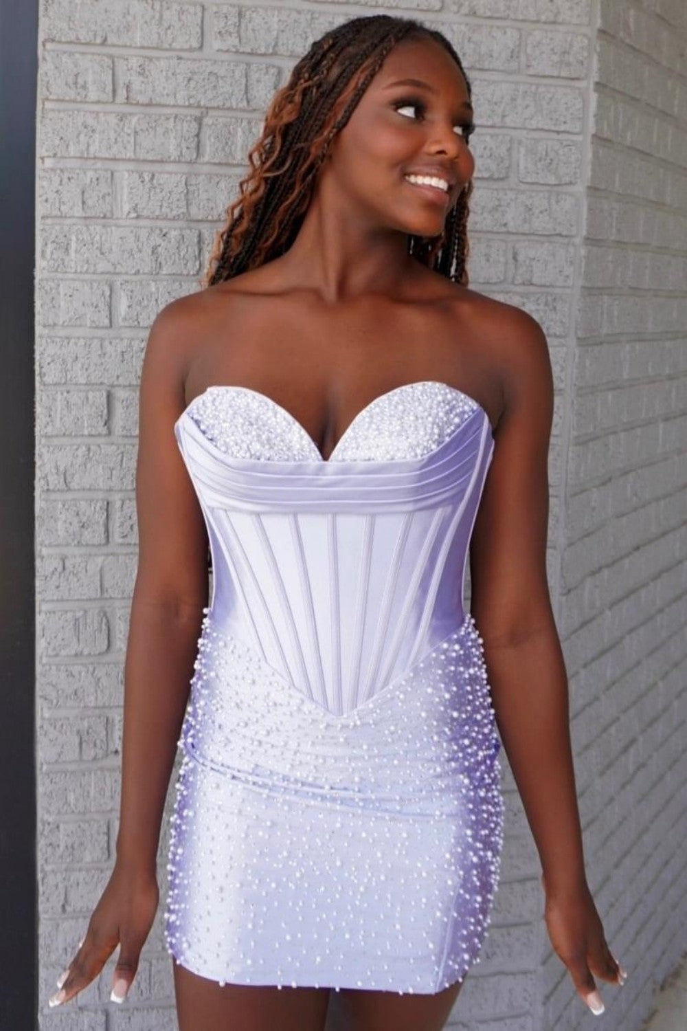 Trendy Glitter Sweetheart Corset Mini Tight Homecoming Dress with Pearls
